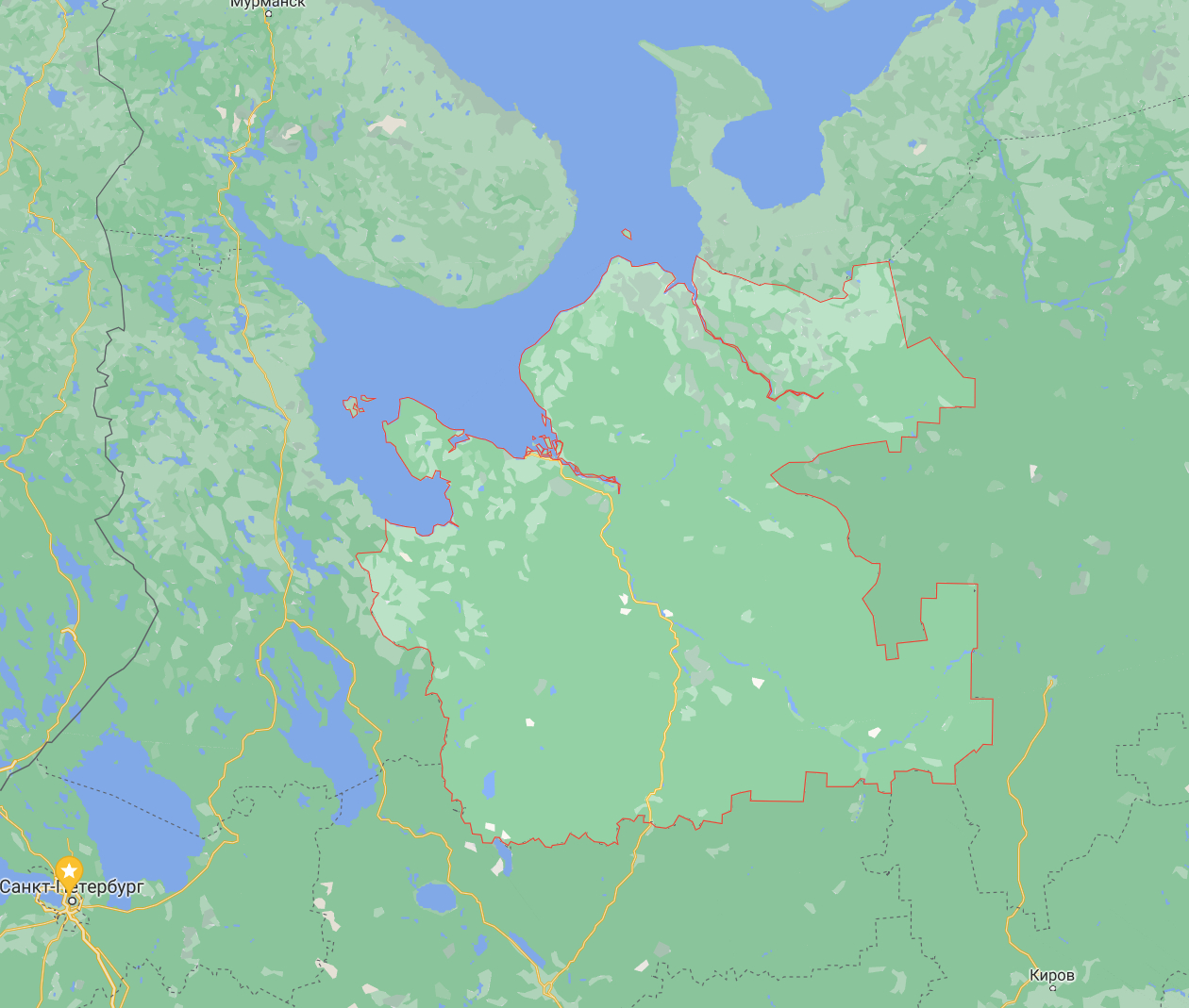 Схема расположения  Архангельской области на карте России 