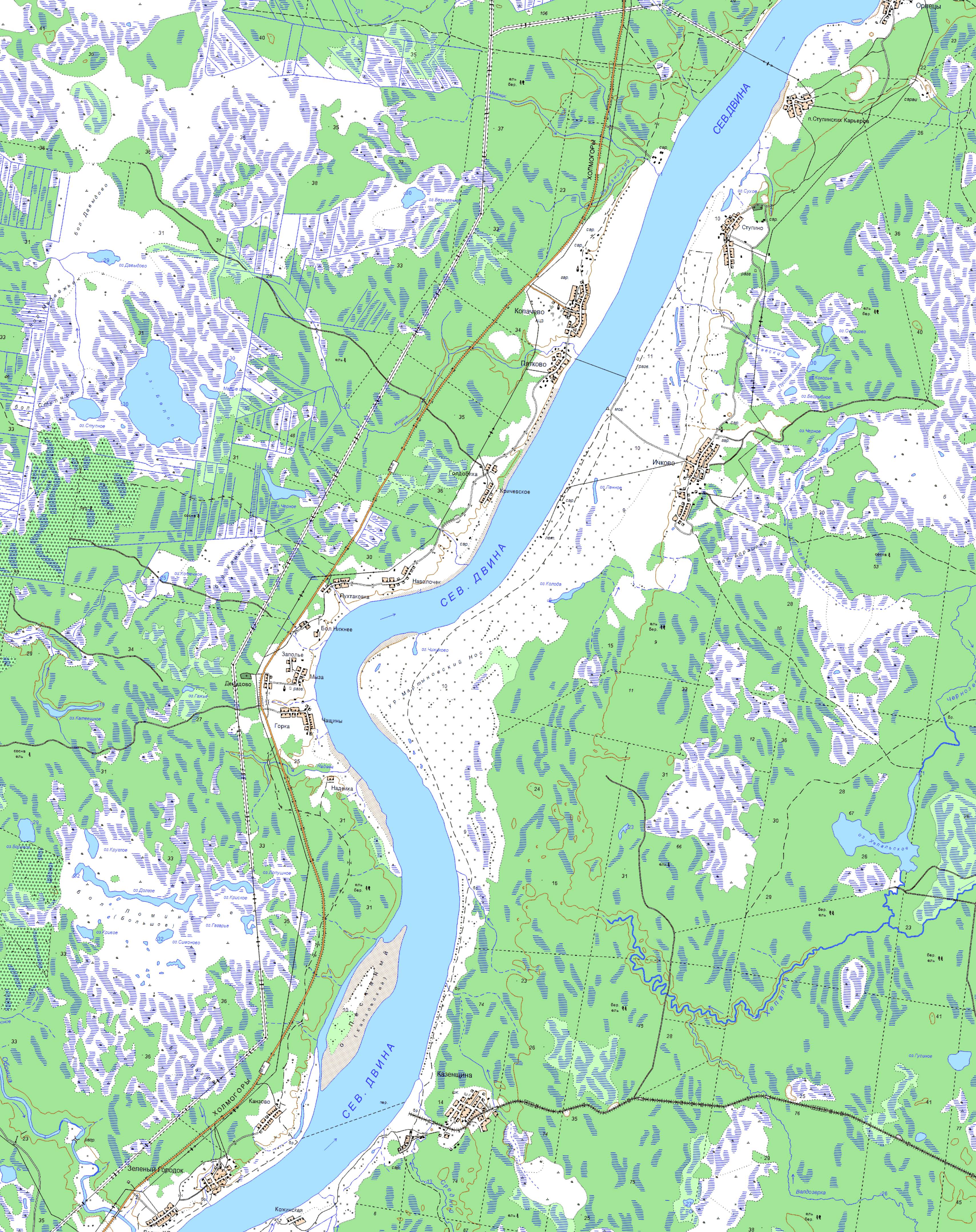 Территория холмогор. Топографическая карта Холмогорского района Архангельской области.