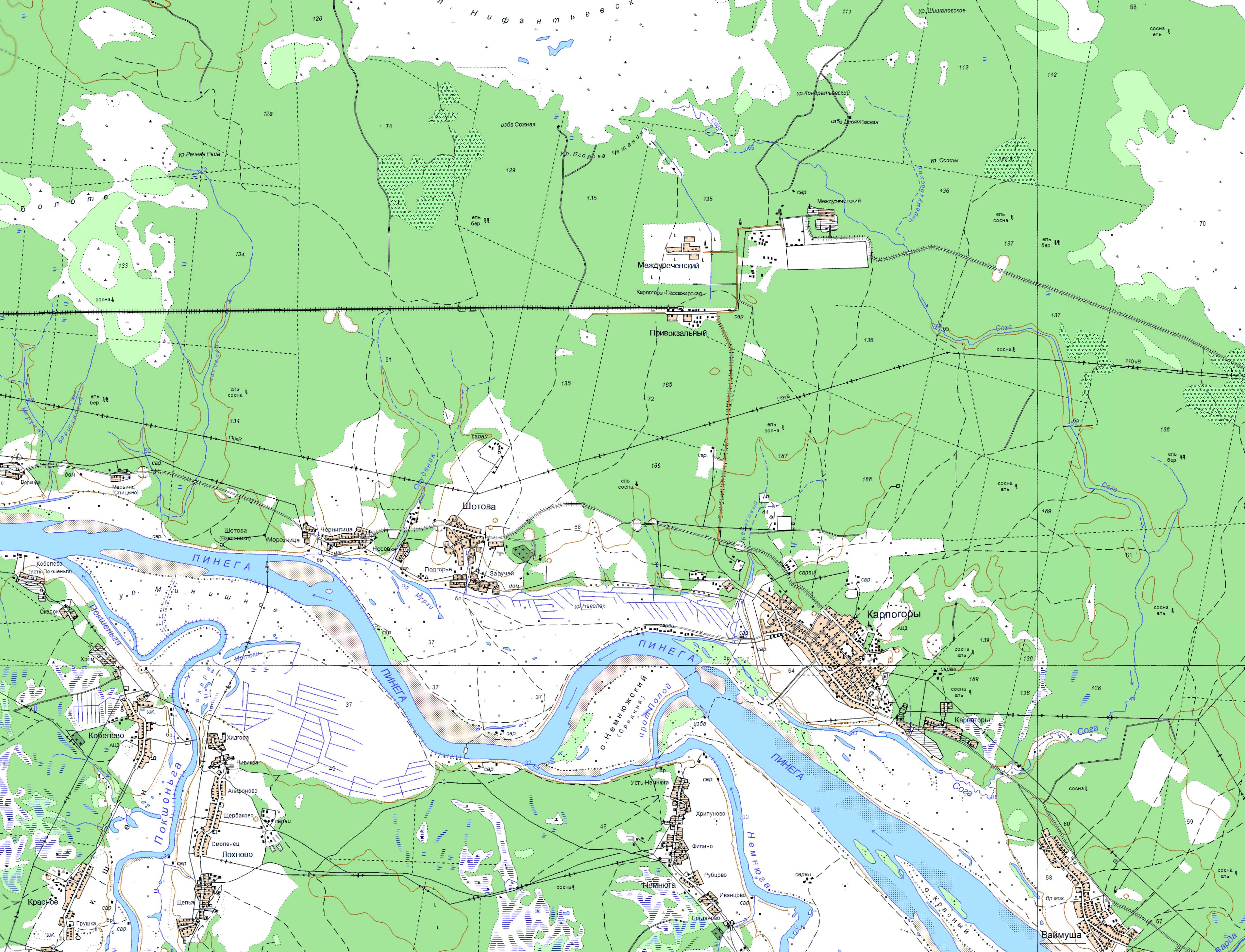 Погода поселок междуреченский. Поселок Междуреченский Архангельская область. Поселок Междуреченский Пинежский район. Топографические карты Пинежского района. Топографическая карта Архангельской области.