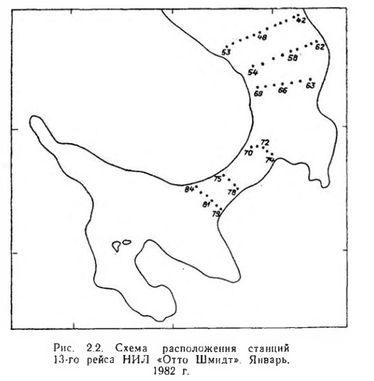 Рис. 2.2. Схема расположения станций 13-го рейса НИЛ «Отто Шмидт». Январь. 1982 г